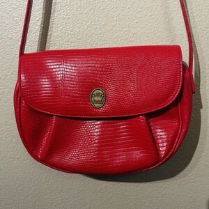 Vintage Baronet‎ Purse Pebbled Bright Red Cross Body Leather Rate